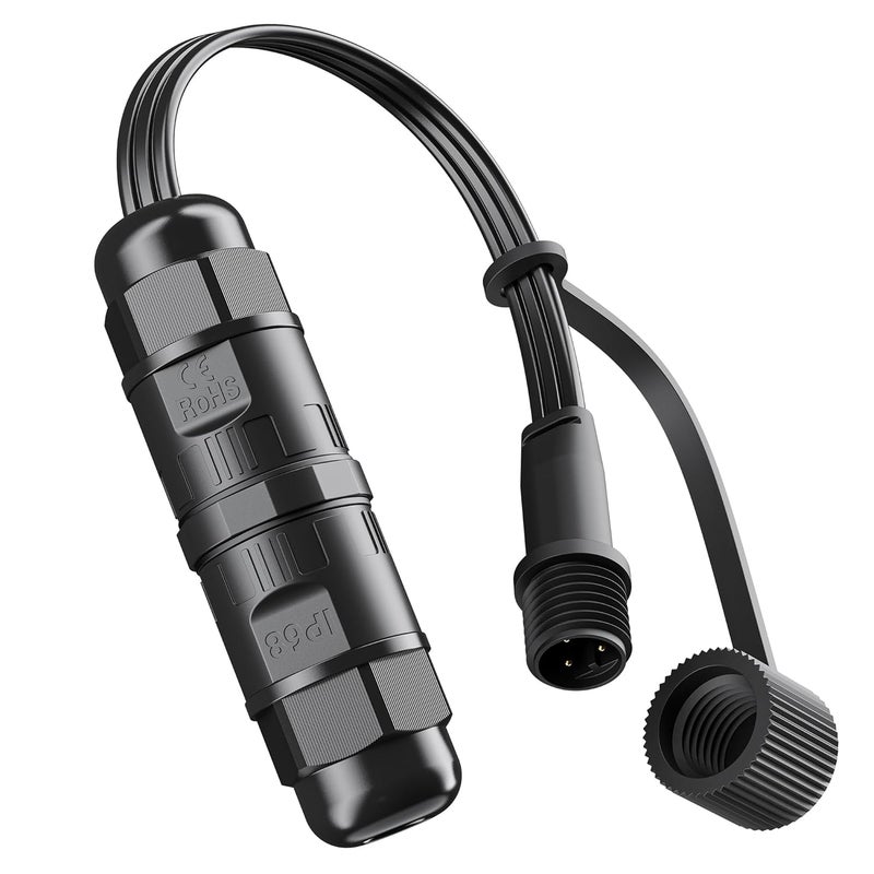 CybeRoad Splice Connector Output for Govee Cuttable Outdoor Lights — Compatible with Govee H706A, H706B, H706C, H703A, H703B, Waterproof Extension Cable Wire Connector Male, Black - Image 1